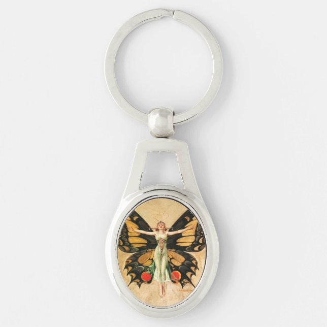 Chaveiro Ilustração da Mulher Borboleta Flapper por Leyende (Frente)