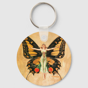Chaveiro Ilustração da Mulher Voando Borboleta Flapper