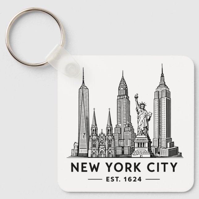 Chaveiro Ilustração da Silhueta de Nova York com Estátua da (Frente)
