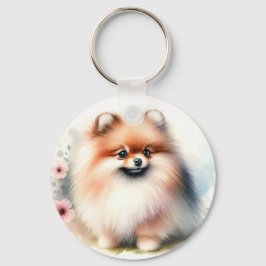 Chaveiro Ilustração de aquarela da Pomerânia Cuta