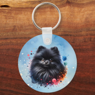 Chaveiro Ilustração de aquarela pomeraniana preta