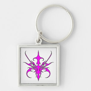 Chaveiro Ilustração de Arte Linear Tribal Rosa e Preta Fero
