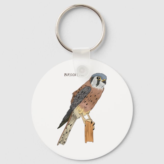 Chaveiro Ilustração de ave do Kestrel Americano (Frente)