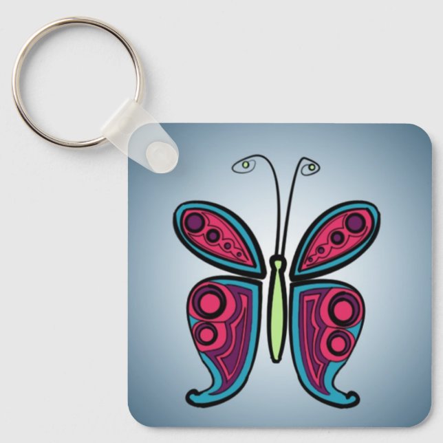Chaveiro Ilustração de Borboleta Colorida (Frente)