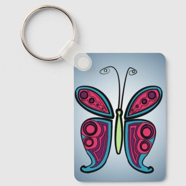 Chaveiro Ilustração de Borboleta Colorida (Frente)