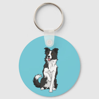 Chaveiro Ilustração de Cachorro Border Collie Fofo em Pinge