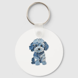 Chaveiro Ilustração de Cachorro de Corda de Denim Bonito