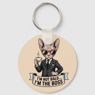Chaveiro Ilustração de Café com Gato Sphynx Chefe