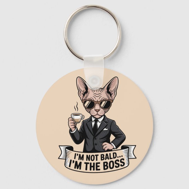 Chaveiro Ilustração de Café com Gato Sphynx Chefe (Frente)