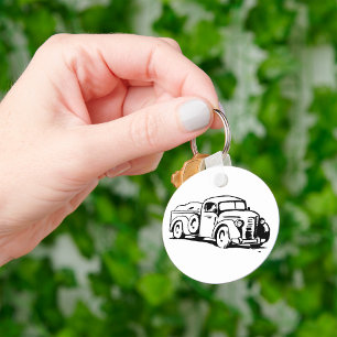Chaveiro Ilustração de Caminhonete de Fazenda Vintage