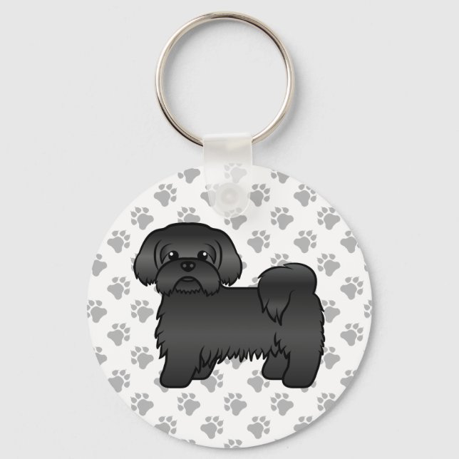Chaveiro Ilustração de Cão de Cartoon Negro Shih Tzu Cute (Frente)