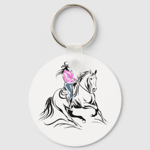 Chaveiro Ilustração de Cavalo de Montaria de Cowgirl Ociden