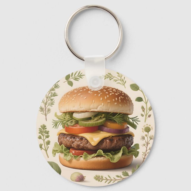 Chaveiro Ilustração de Cheeseburger Gourmet (Frente)
