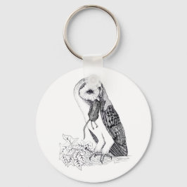 Chaveiro Ilustração de Coruja de Barn no botão Keyring