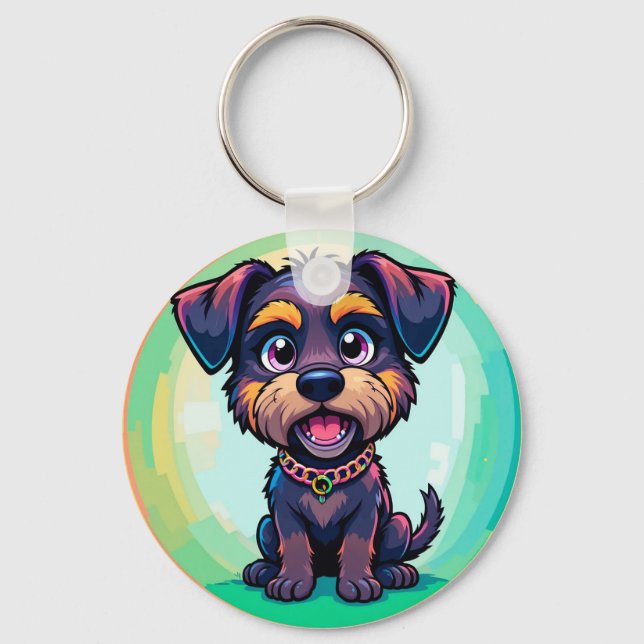 Chaveiro Ilustração de Desenho Animado Colorido de Cachorro (Frente)