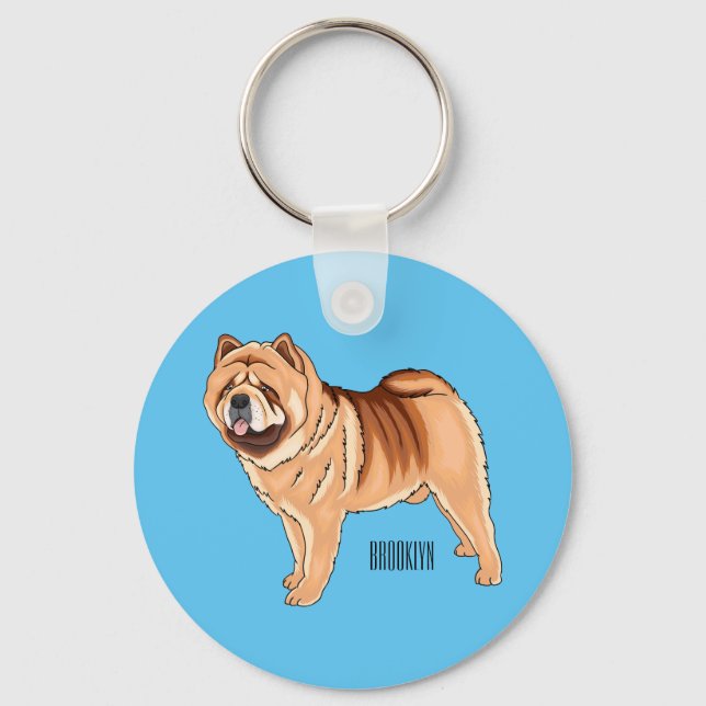 Chaveiro Ilustração de desenho animado de cão Chow Chow (Frente)