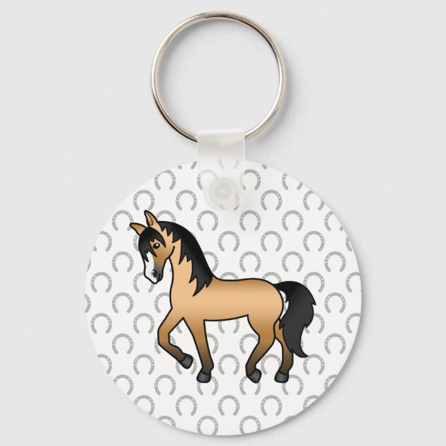 Chaveiro Ilustração de desenho animado de cavalo trotando e (Frente)