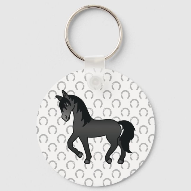 Chaveiro Ilustração de desenho animado de cavalo trotando p (Frente)
