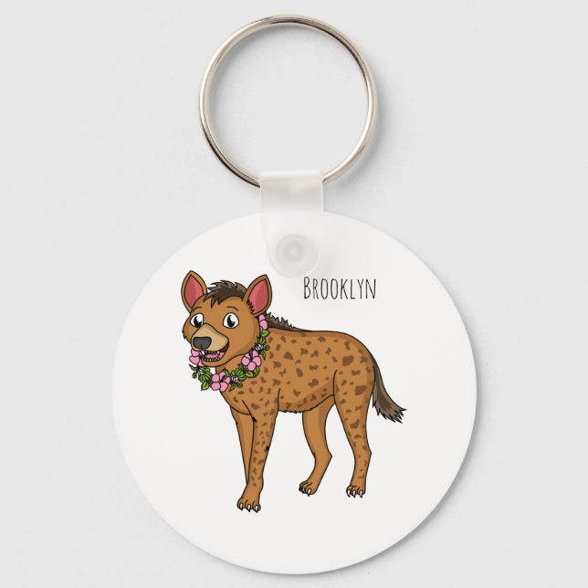 Chaveiro Ilustração de desenho animado de Hyena e flores (Frente)