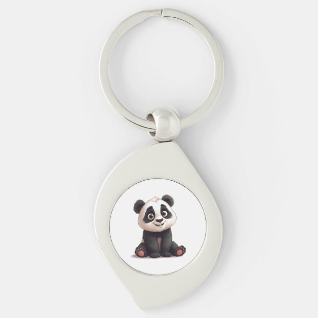 Chaveiro Ilustração de Desenho Animado de Panda Sentado (Frente)