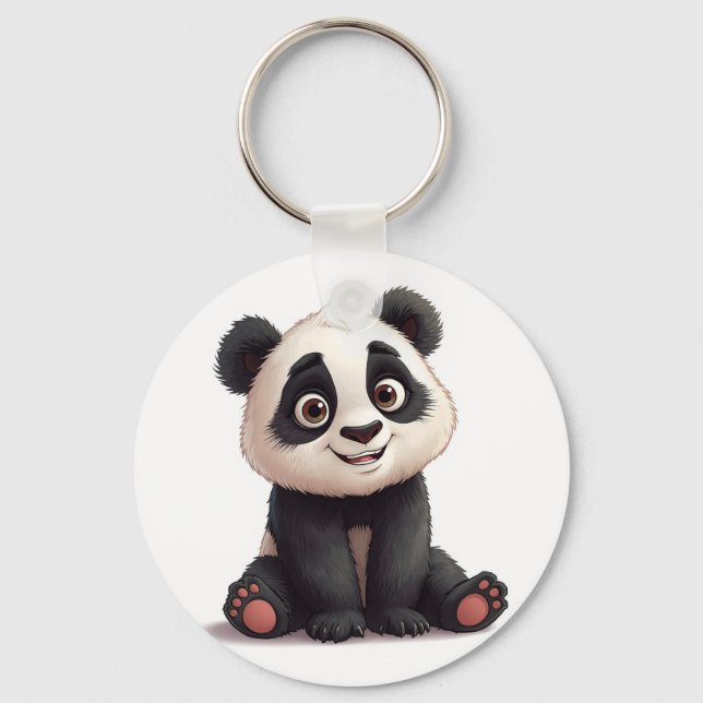 Chaveiro Ilustração de Desenho Animado de Panda Sentado (Frente)