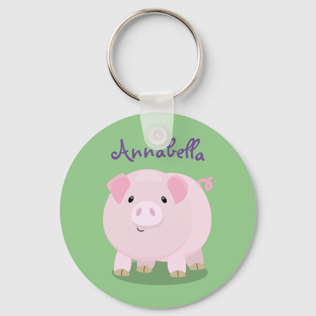 Chaveiro Ilustração de desenho animado em miniatura de porc (Frente)