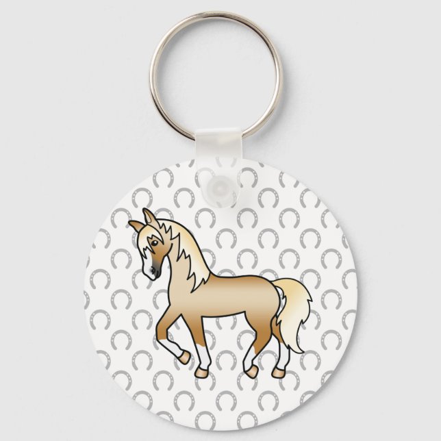 Chaveiro Ilustração de desenho animado fofo de cavalo trota (Frente)