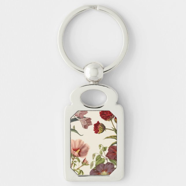 Chaveiro Ilustração de flores em flor com rosa e vermelho (Frente)