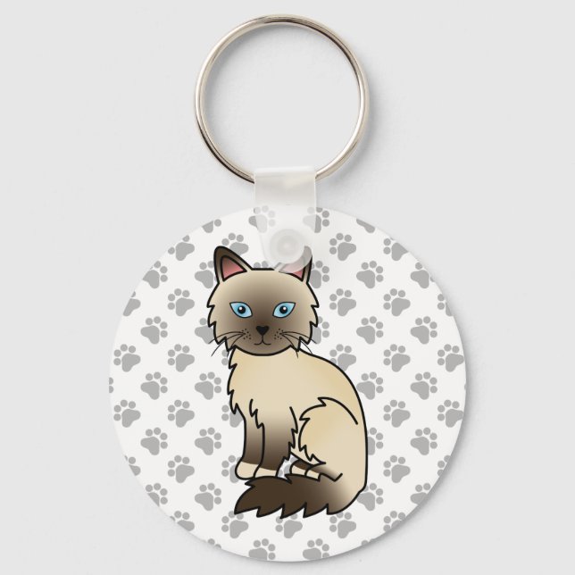 Chaveiro Ilustração de Gato Birman / Ragdoll Chocolate Poin (Frente)
