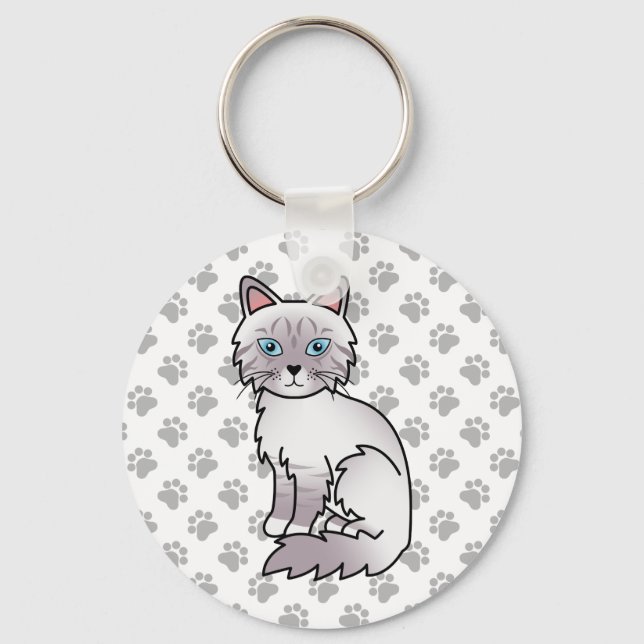 Chaveiro Ilustração de Gato Birman / Ragdoll Tabby Ponto Li (Frente)