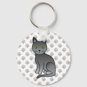 Chaveiro Ilustração de Gato de Cartoon Azul Russo - Ilustra