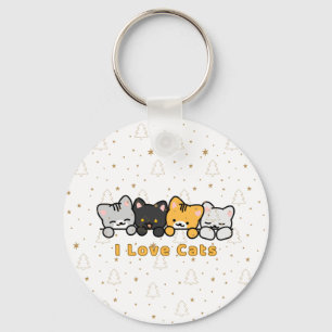 Chaveiro Ilustração de Gato Fofo Eu Amo Gatos Desenho Kawai