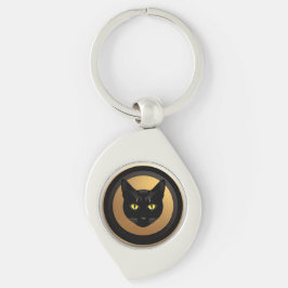 Chaveiro Ilustração de Gato Preto em Círculo Dourado