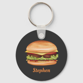 Chaveiro Ilustração de Hambúrguer Fast Food com Nome Person