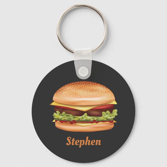 Chaveiro Ilustração de Hambúrguer Fast Food com Nome Person (Frente)