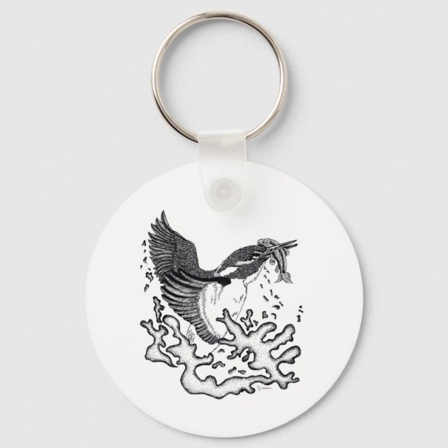 Chaveiro Ilustração de Kingfisher ao teclar do botão (Frente)