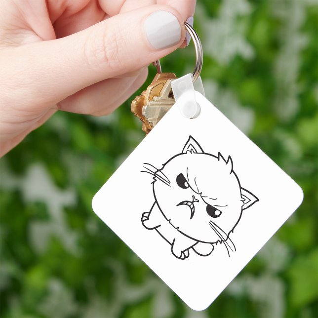 Chaveiro Ilustração de Linha de Gato Raivoso e Fofinho Sibi (Cute Angry hissing Cat Line Art Illustration. Keychain)