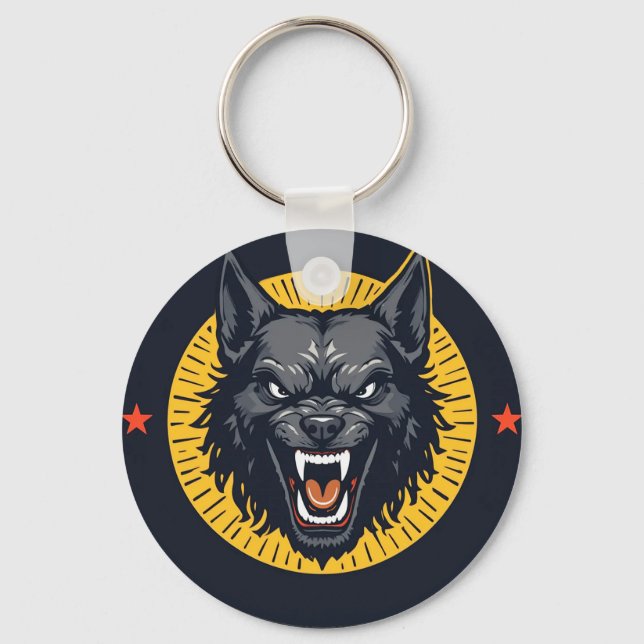 Chaveiro Ilustração de Lobo Feroz com Desenho Circular (Frente)