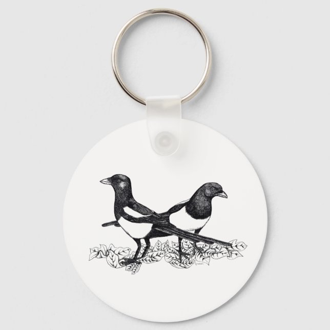 Chaveiro Ilustração de Magpies no botão Keyring (Frente)