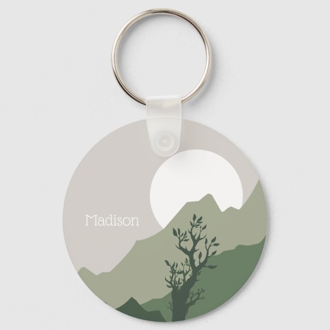 Chaveiro Ilustração de Natureza de Nome Personalizado (Frente)