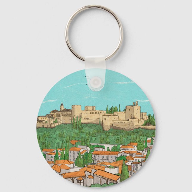 Chaveiro Ilustração de Paisagem de Espanha de Granada Cityv (Frente)
