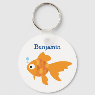 Chaveiro Ilustração de Peixe Amigável Dourado