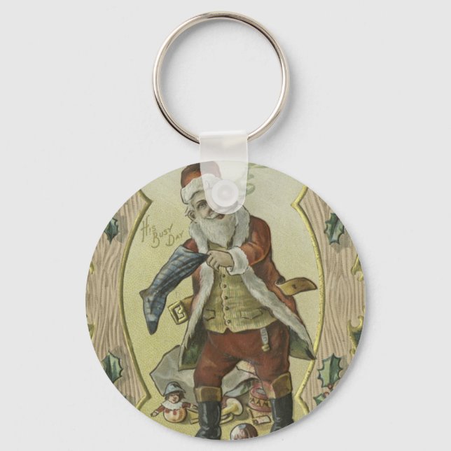 Chaveiro Ilustração de Santa Claus Vintage (Frente)