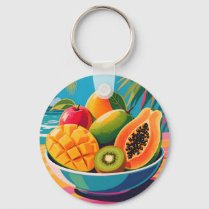 Chaveiro Ilustração de Tigela de Frutas Tropicais