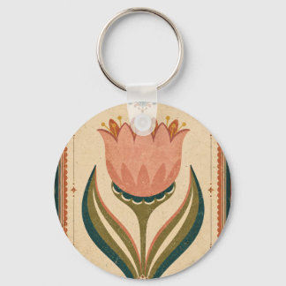 Chaveiro Ilustração de Tulipa Antiga em Estilo Folclórico V