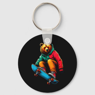 Chaveiro Ilustração de Urso Cinzento Funky Legal Andando de