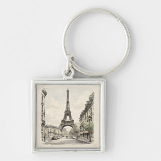 Chaveiro Ilustração de viagem antiga e vintage de Paris