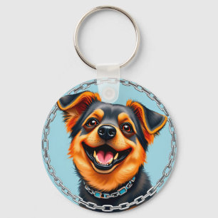 Chaveiro Ilustração Digital Colorida de Cachorro Feliz