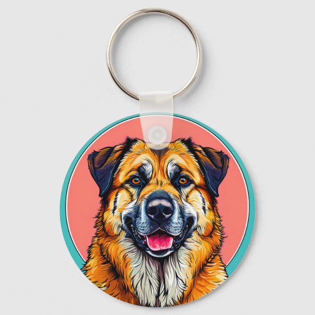 Chaveiro Ilustração Digital Colorida de um Cão Feliz (Frente)