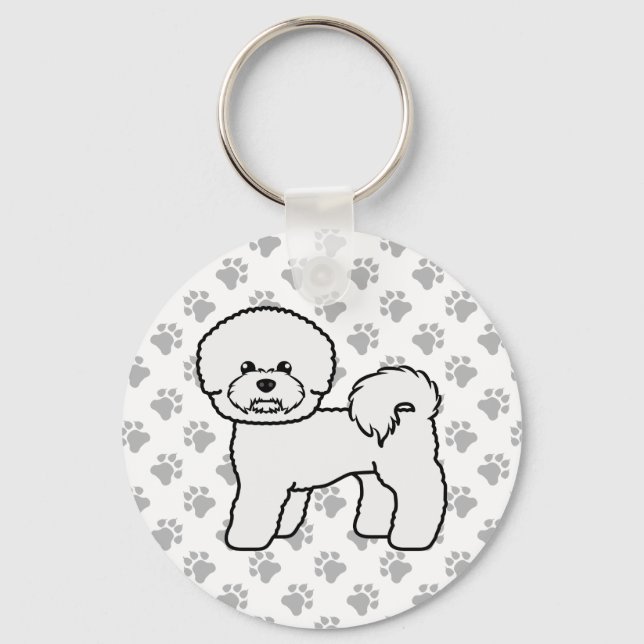 Chaveiro Ilustração do Cão de Cartoon de Bichon Frise (Frente)